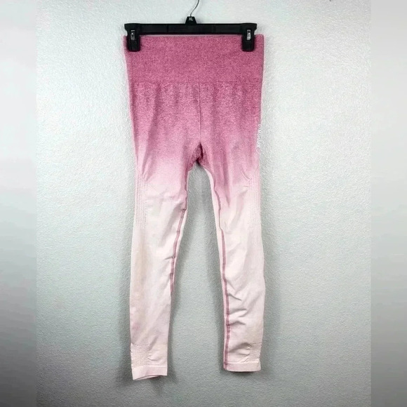 GYMSHARK Women’s M Pink Ombré Seamless High Rise Compression Leggings Pants - Picture 1 of 9
